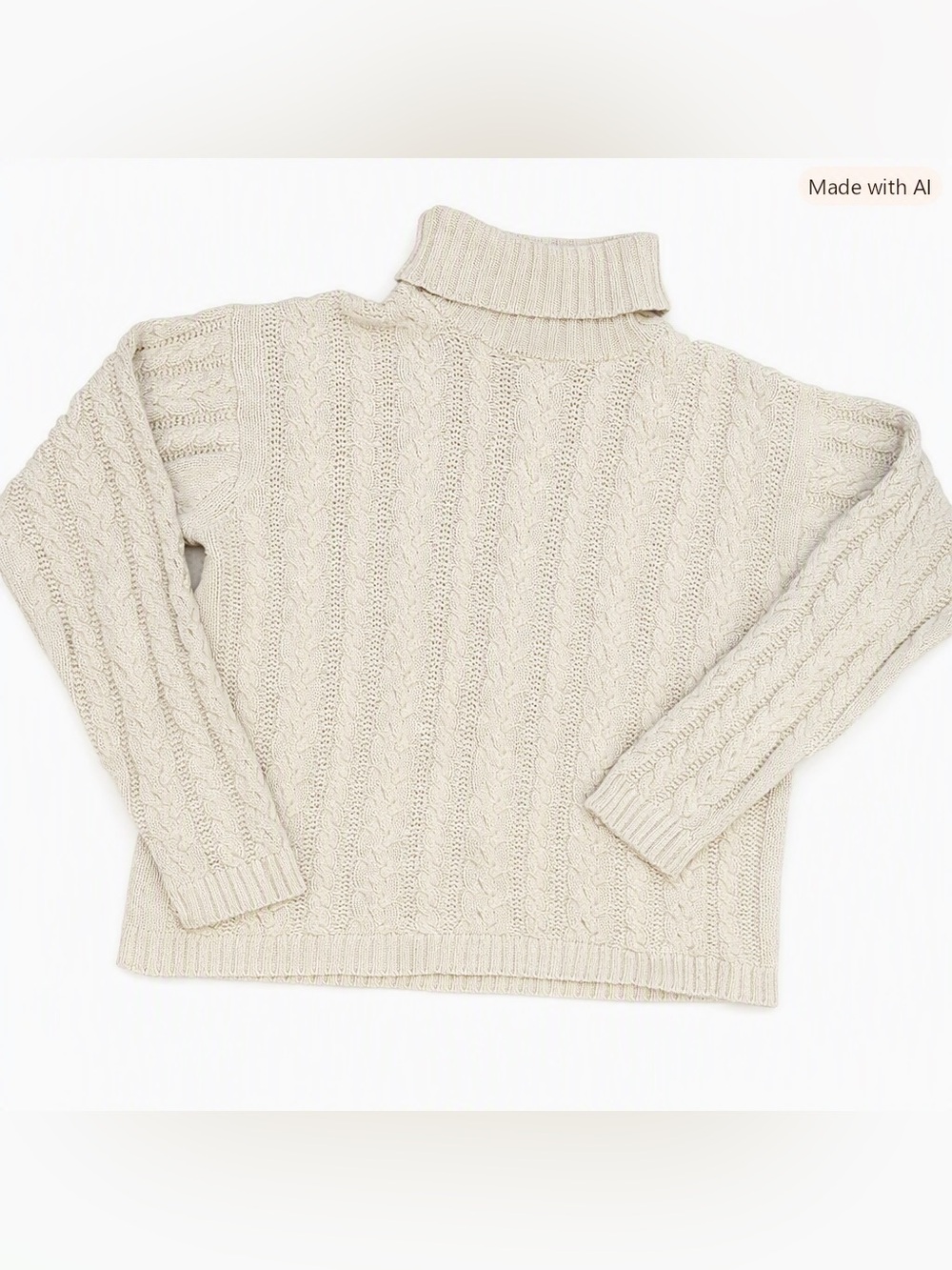 Vintage Puritan Cape Cod Cable Knit Turtleneck Sweater Cream Small Cotton